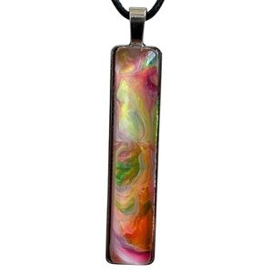 Multicolor Bar Pendant Fluid Art Necklace Handmade by Svetlana Yeung